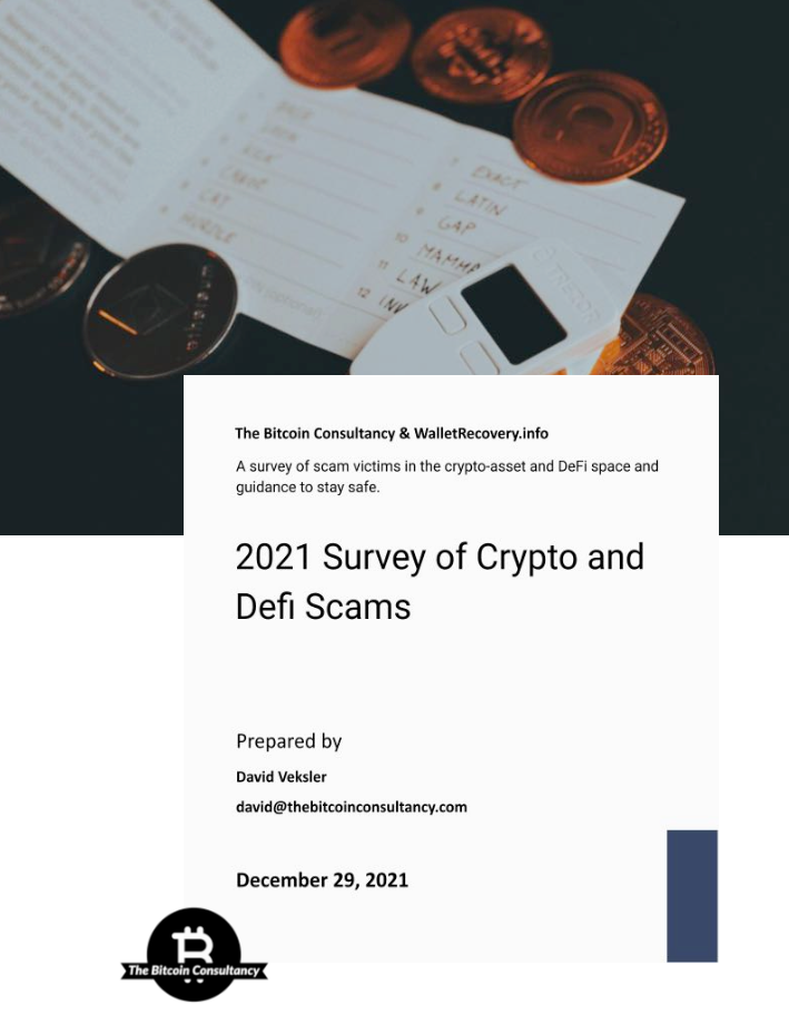 Cover of the 2021 Survey of Crypto and DeFi Scams whitepaper by David Veksler