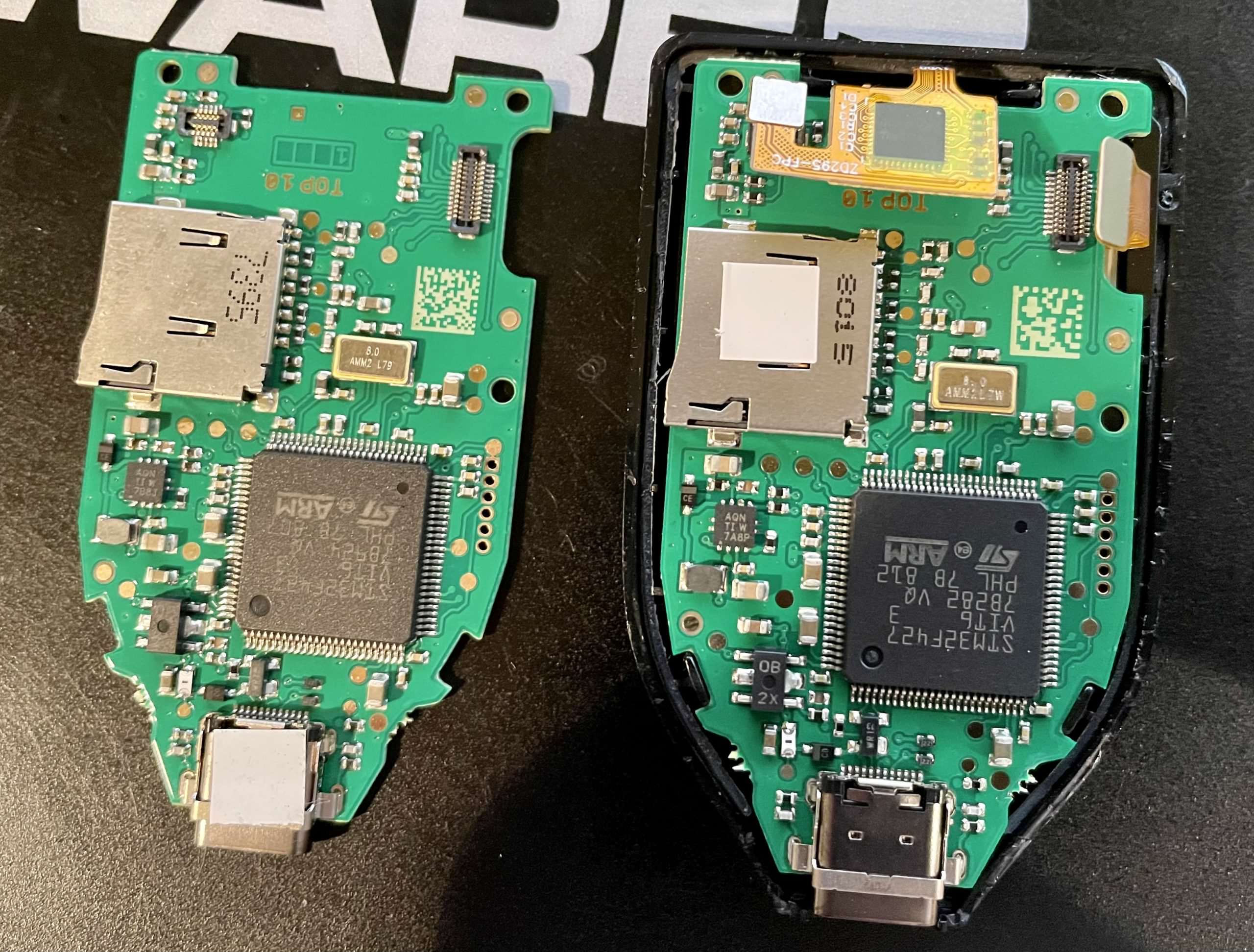 Two Trezor Model T hardware wallets used for touchscreen repair