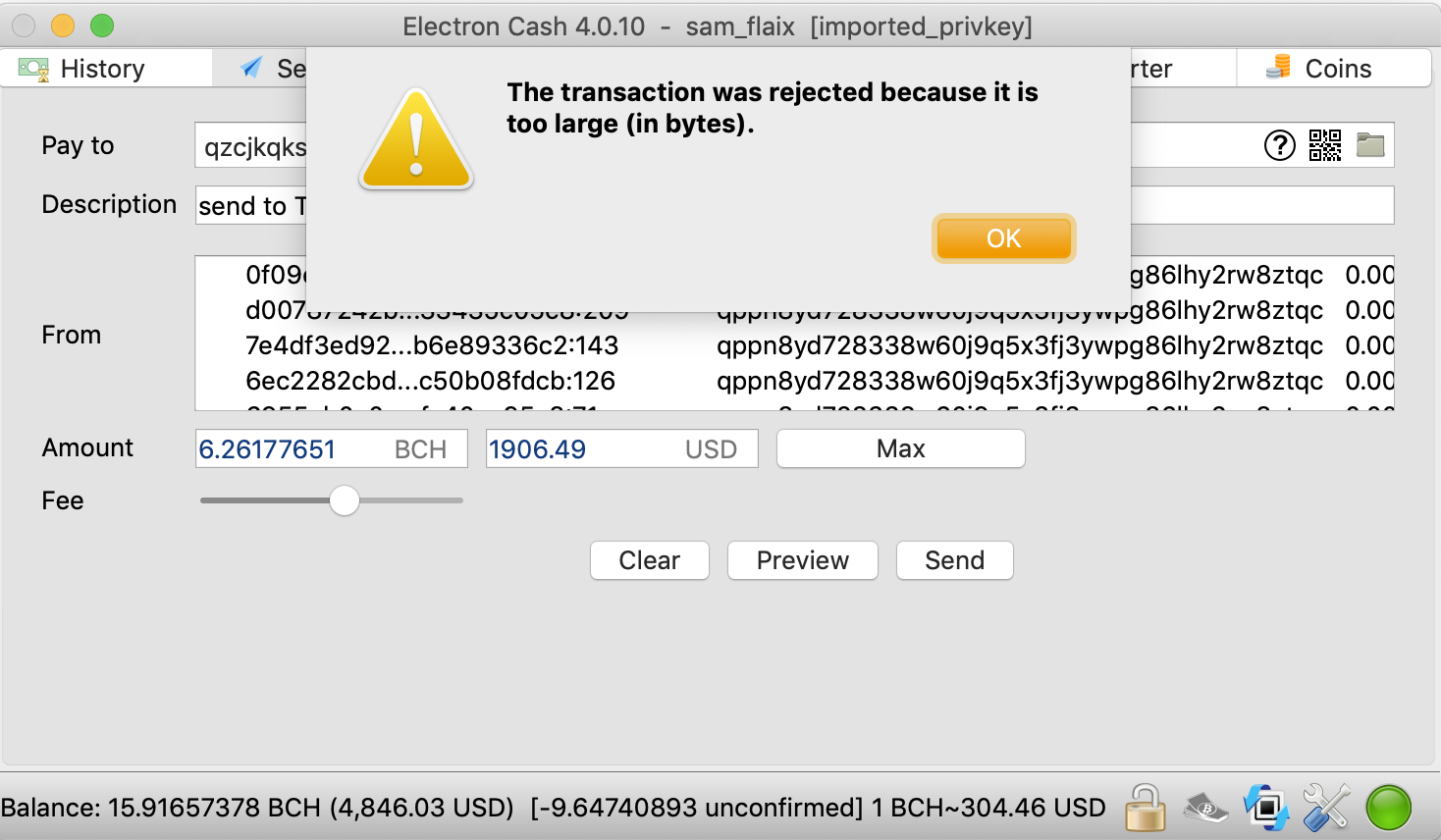 blockchain bitcoin transaction rejected